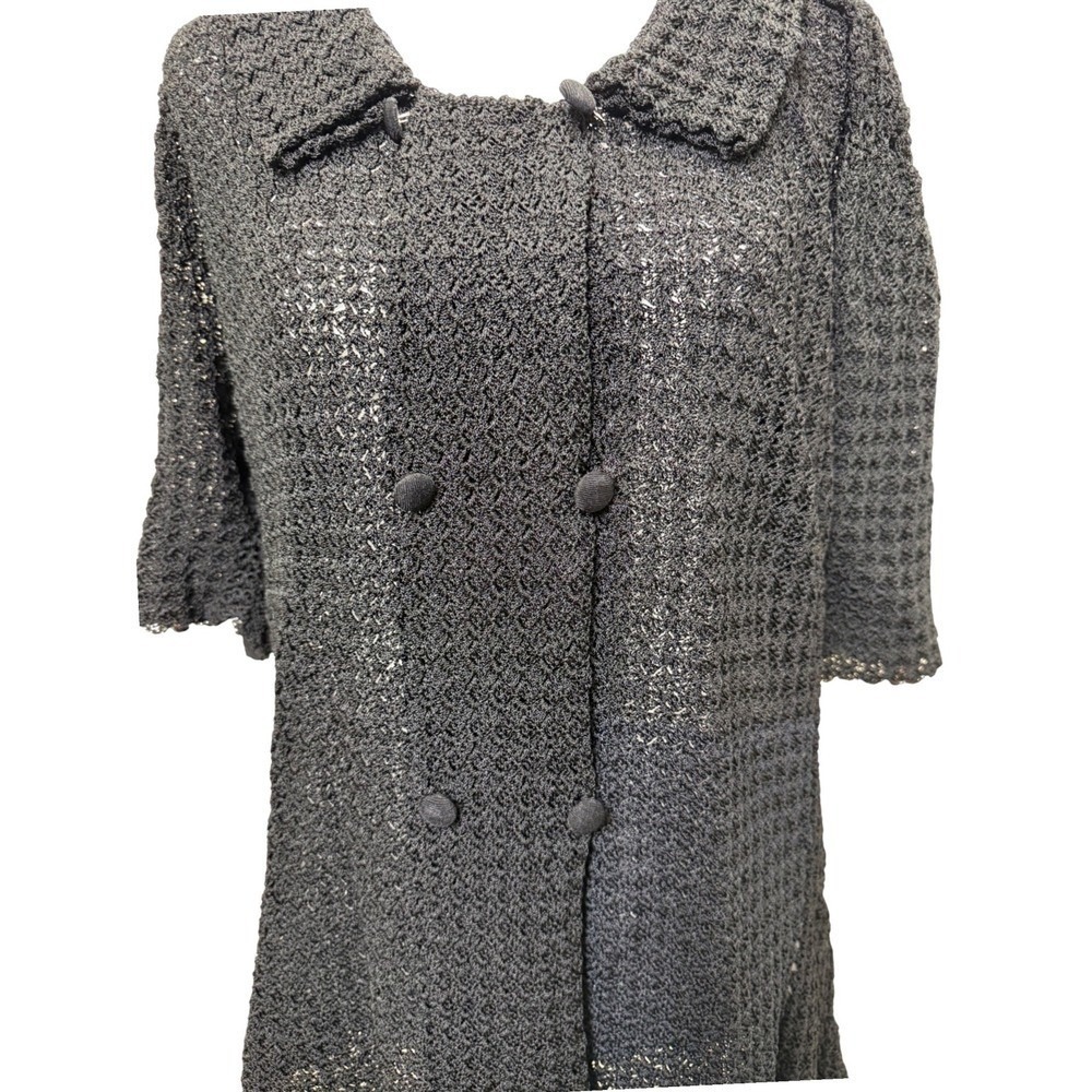 VTG 60s Black Crochet Jacket Short Sleeve Twee NO SIZE TAG LIKELY SZ‎ LARGE